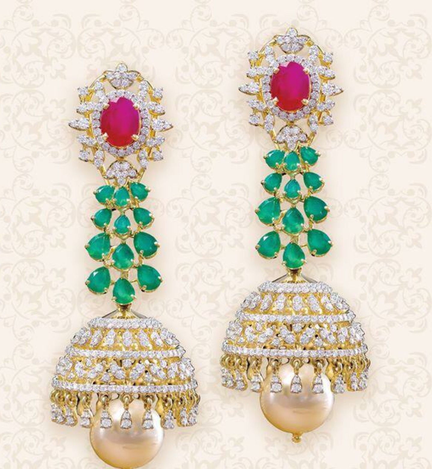 Ear rings with ruby and Emeralds